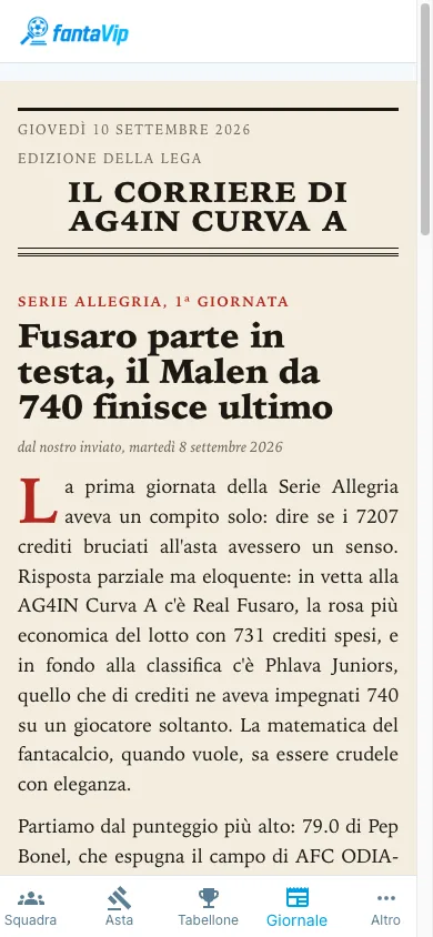 Prima pagina del giornale della lega con il titolo dell'articolo sulla giornata